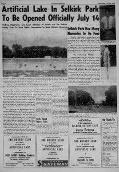 Newspaper article about the opening of Rotary Lake.