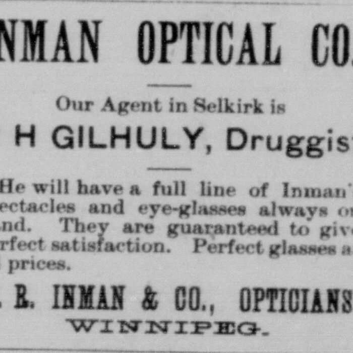 Inman Optical Company Ad, August 21 1896, Selkirk Record and Canadian Fishing Gazette Inman Optical Company Ad