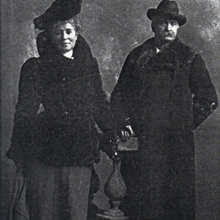 James Colcleugh, Date Unknown, Selkirk Museum Collection Black and white photo of a man and a woman standing next to each other. The two people are dressed up wearing jackets and hats