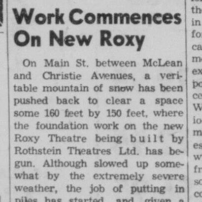 Newspaper article listing the changes being made on the Roxy theatre