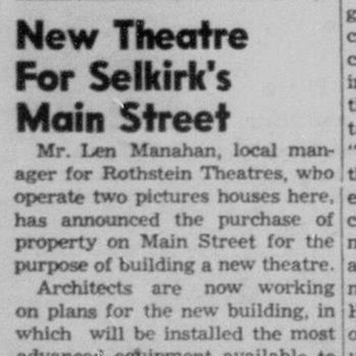 Newspaper article announcing the new theatre going to be built on Main Street