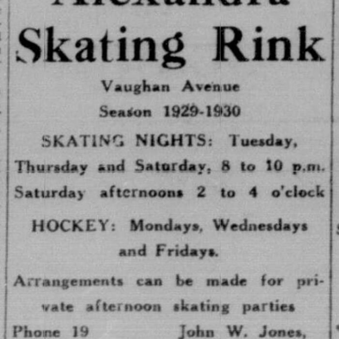 Alexandra Skating Rink Advertisement, 1930, Selkirk Record Advertisement for Alexandra skating rink