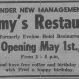 Jimmy's Restaurant Opens, 1972, Selkirk Enterprise Newspaper ad for the opening of Jimmy's restaurant in the Eveline Hotel