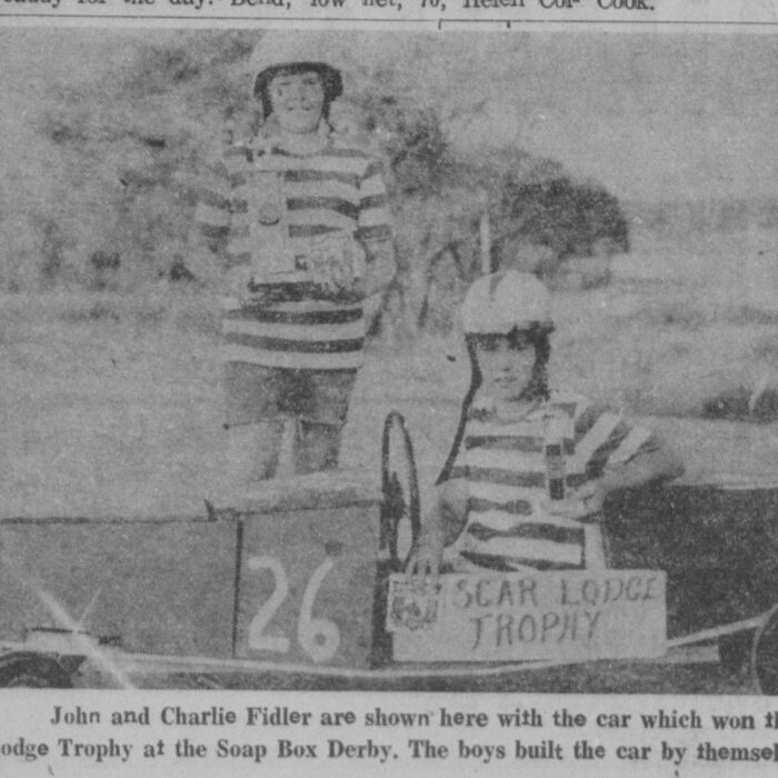 John and Charlie Fidler in the Car they Built Which Won Them First Place in the Overall Category During the Second Annual Derby
