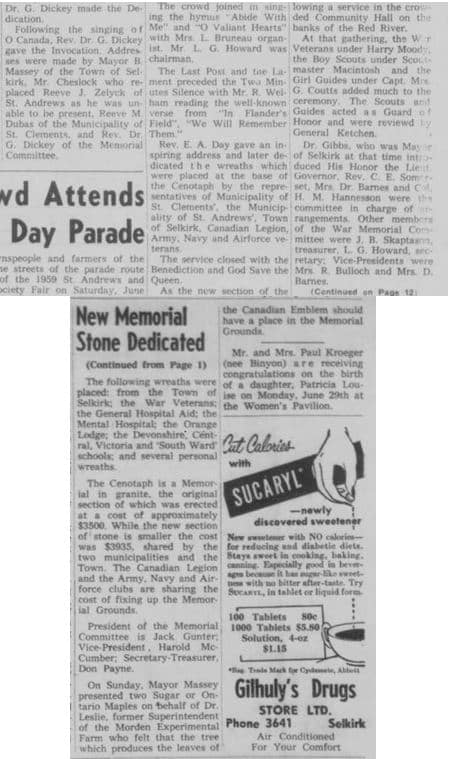 Newspaper article talking about the new memorial