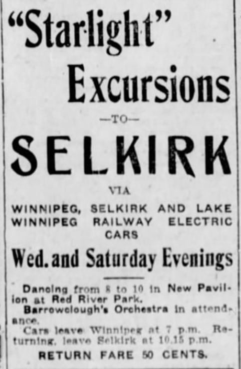 Advertisement for Starlight excursions at Selkirk Park.