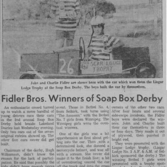 Fidler Bros. Winning the soap box car derby.