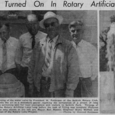 Water Turned On In Rotary Artificial, 1958, Selkirk Enterprise Newspaper article talking about the water turning on at Rotary lake