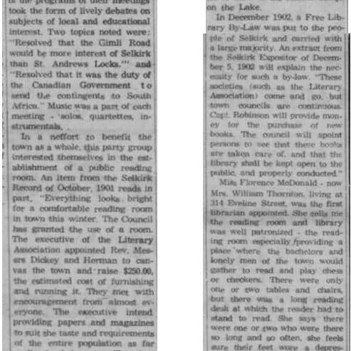 Selkirk Folks Like to Read Books, 1957, Selkirk Enterprise News article on the Selkirk Literacy Association