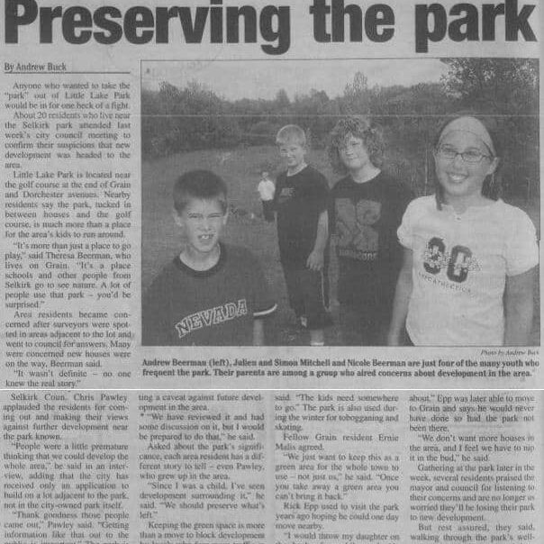 Citizens of Selkirk wanting Little Lake Park to be preserved.