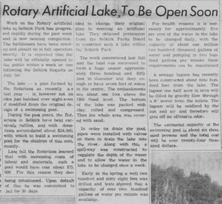 Newspaper article about Rotary Lake being open to the public soon.