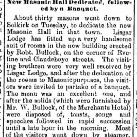 Newspaper article on new Masonic Hall in Selkirk.