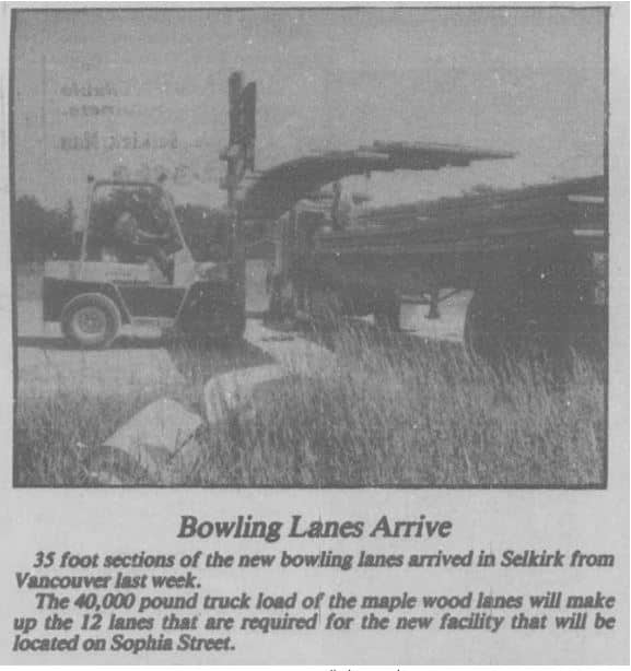 Newspaper article for bowling lanes arriving in Selkirk