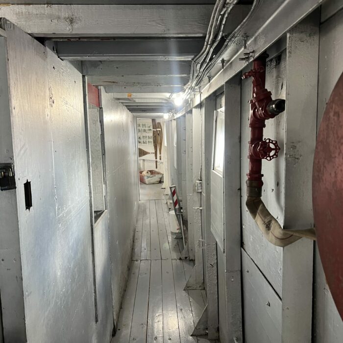 Lady Canadian Hallway, 2026, Selkirk Museum Collection Colour photo of the interior of the Lady Canadian ship. This is a view down the hallway