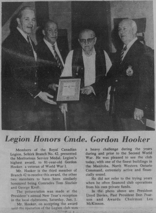 Legion Honours Cmde. Gordon Hooker