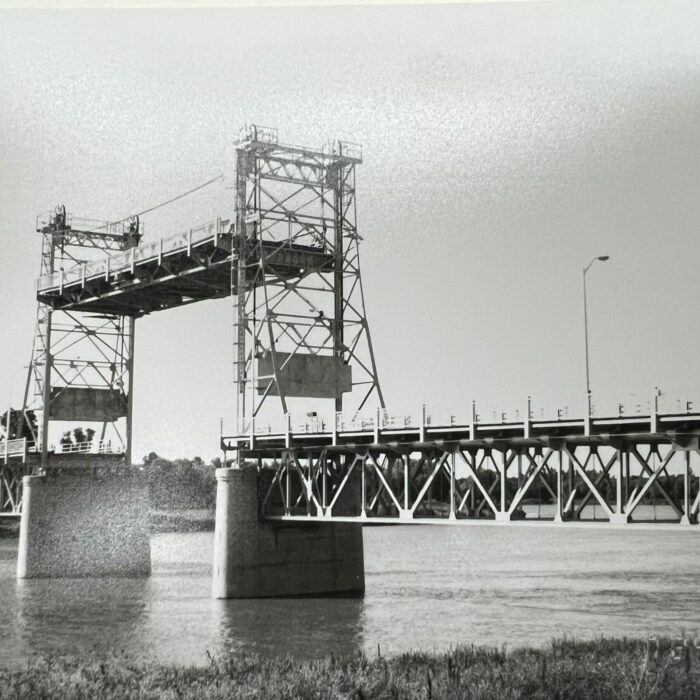 Lift Bridge Opened, Date Unknown, Selkirk Museum Collection black and white photo of the lift bridge opened