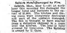 Newspaper clipping for the cause of the Lisgar Hotel Fire