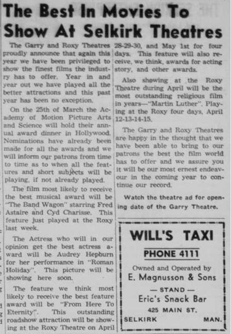 A Newspaper advertisement for the Garry Theatre.