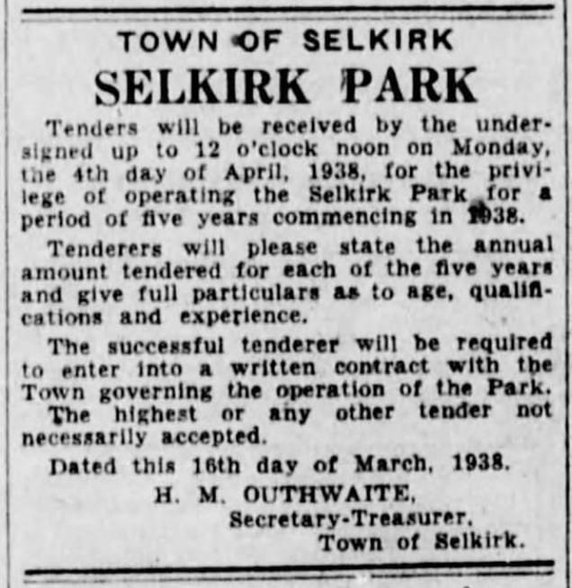 A notice about the Tender to operate Selkirk Park for five years.