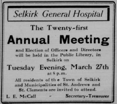 Selkirk General Hospital Annual Meeting held at the Selkirk Library