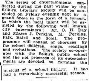 Entertainment held by the Selkirk Literary Society
