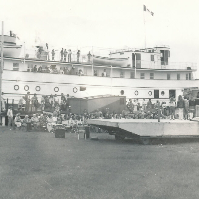 Black and white photo of the Keenora on opening day at the Marine Museum