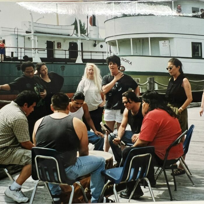 Marine Museum Halloween Haunt Group, October 2001, Selkirk Museum Collection group of people on chairs outside the marine museum