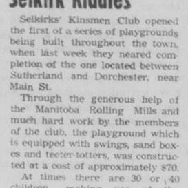 Newspaper article about the Kinsmen Club building parks for Children.