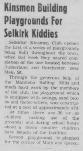 Newspaper article about the Kinsmen Club building parks for Children.
