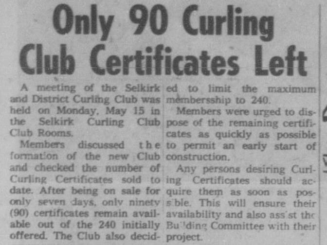 Curling club Certificates being picked up fast. Only 90 left.