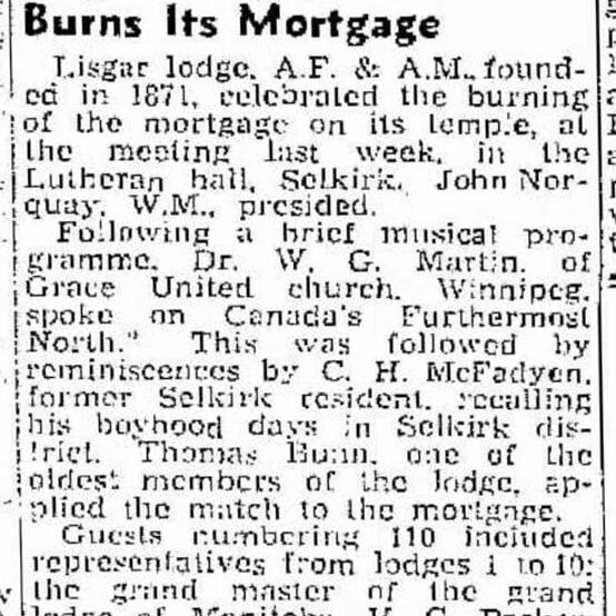 Burning of the Lodge's mortgage.