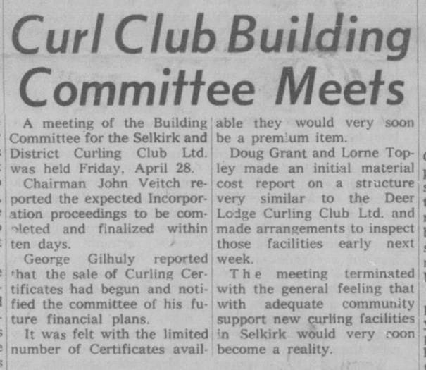 Article about the curling club committee meeting.
