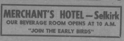 Newspaper ad for the Merchant's hotel opening their beverage rooms