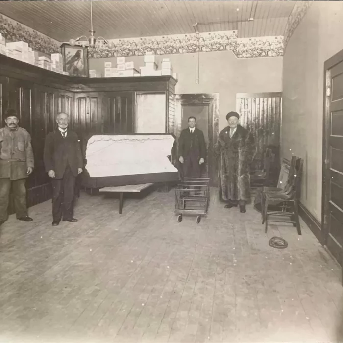 Moody Funeral Parlours, Date Unknown, Joen Hadfield Black and white picture of the inside of Moody Funeral parlour