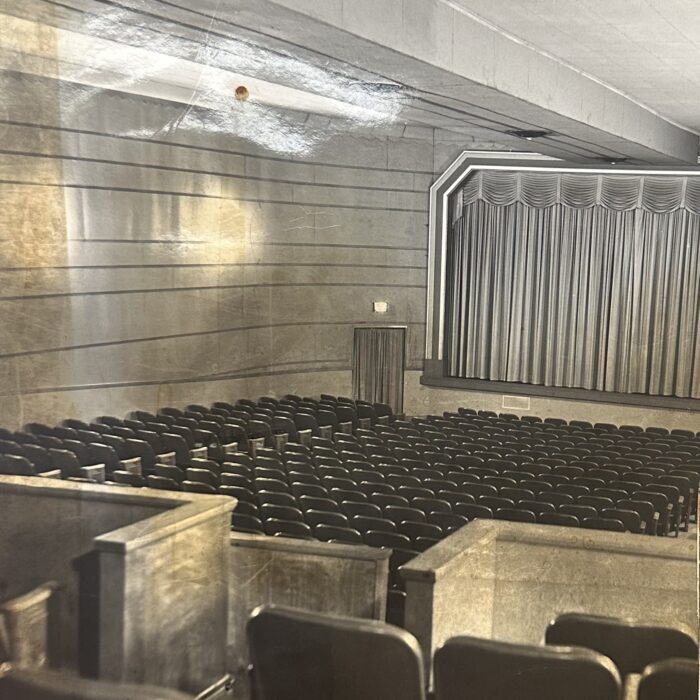 Black and white photo of the Garry theatre facing the stage