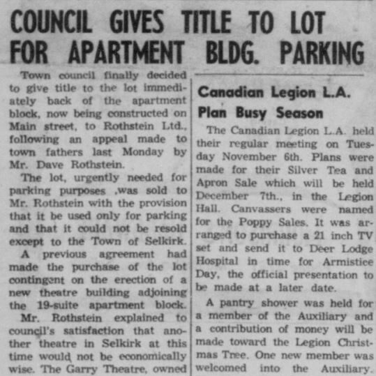 Newspaper article titled "Council Gives Title to Lot for Apartment Bldg. Parking"