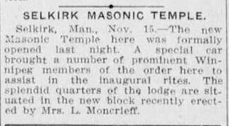 Newspaper article about the opening of the new Masonic Hall in Selkirk.