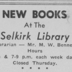 New Books at the Selkirk Library, 1954, Selkirk Enterprise Advertisement for New Books at the Selkirk Library