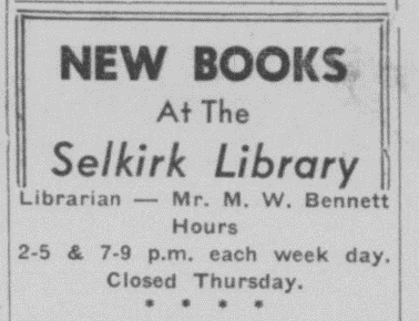 Advertisement for Selkirk Library
