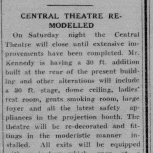 Letter of notice for the temporary closure of the Central theatre for remodeling