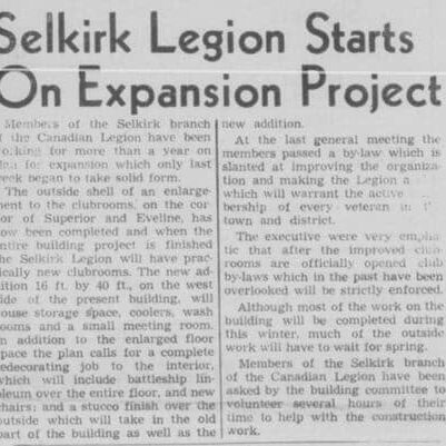 Newspaper article on the expansion of Memorial Hall by the Legion.