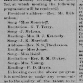 Selkirk Literary Association First Meeting Program, 1902, Selkirk Record List of the Selkirk Library Association