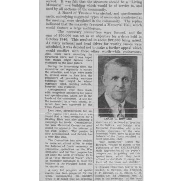 Newspaper Article talking about how Memorial Hall was decided on and formed.