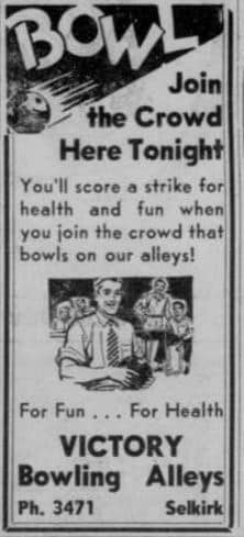 Newspaper advertisemen for bowling in Selkirk