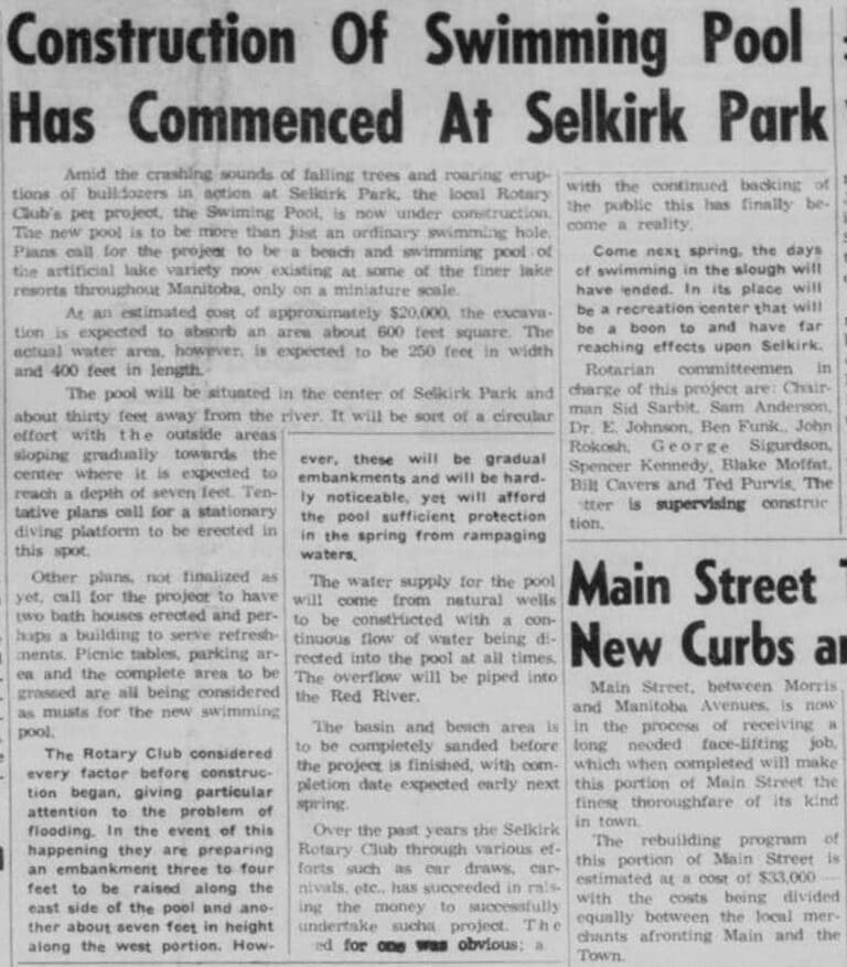 Newspaper article about construction on the Selkirk Park pool.