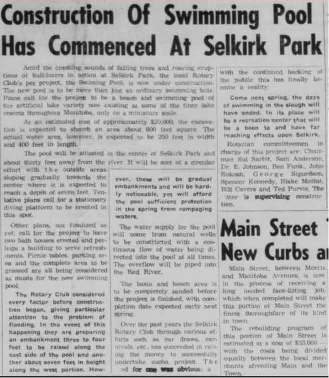 Newspaper article about the construction underway on Rotary Lake.