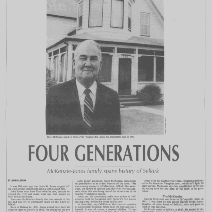 Four Generations, 1990, Selkirk Journal Newspaper article on the generations of the McKenzie family