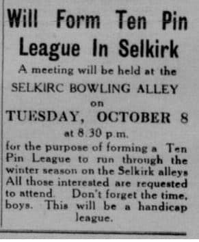 Newspaper article for a ten pin bowling league in Selkirk