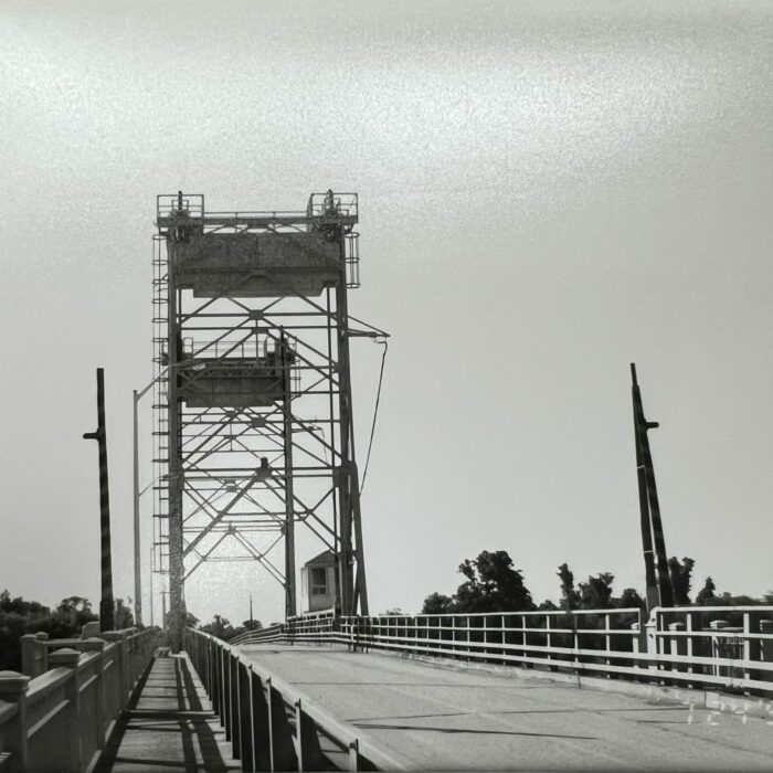 On the Lift Bridge, Date Unknown, Selkirk Museum Collection black and white photo on top of the lift bridge