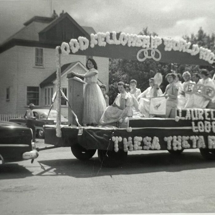 Odd Fellowship Float, Date Unknown, Selkirk Museum Collection black and white photo of parade float